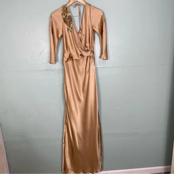 Alberta Ferretti | Dresses | Alberta Ferretti Limit Edition Dress Satin  Champagne Gold Maxi Dress Size | Poshmark